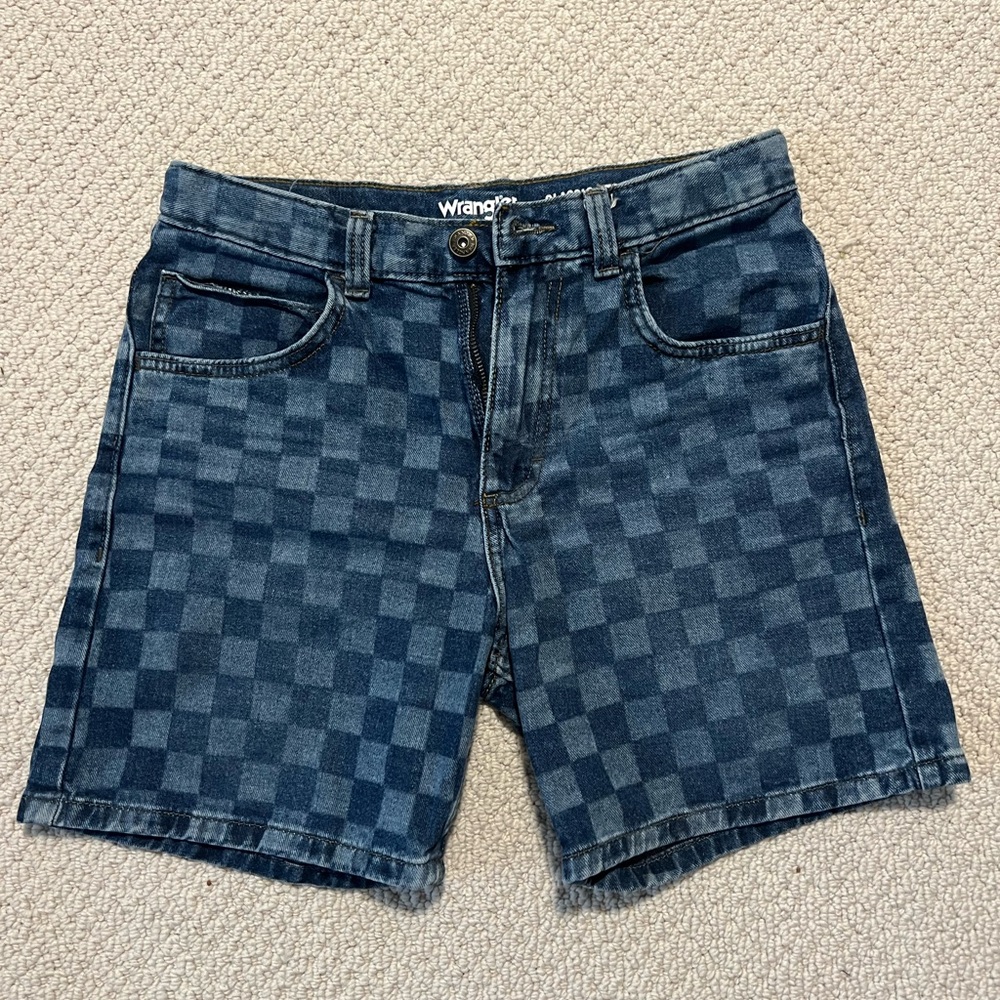 Wrangler Dark Blue Checkered Jean Shorts